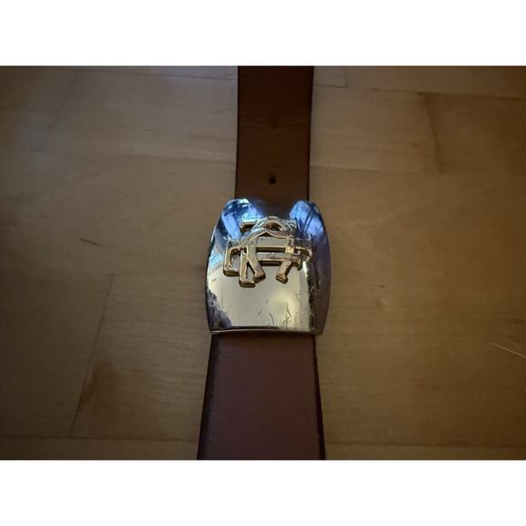 Lauren Ralph Lauren Brown Leather Gold Silver Logo Square Buckle XL main image 5